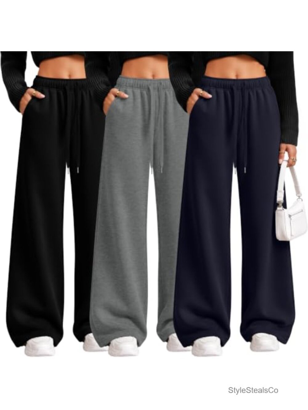 Wide Leg Sweatpants Jogger Lounge Pants 3 Pack High Stretch Drawstring